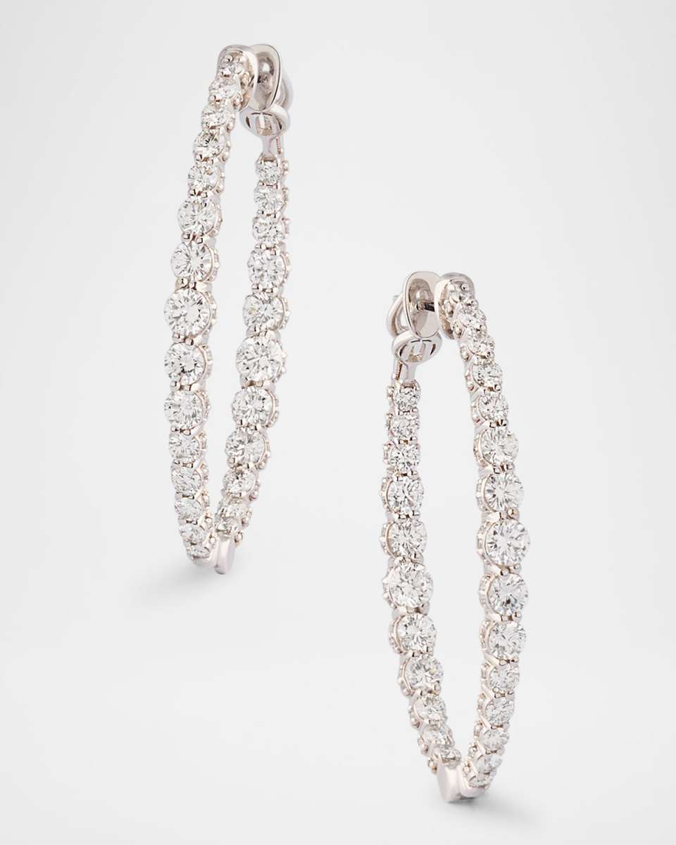 Single Row Oval Earrings in 18K White Gold and Diamonds